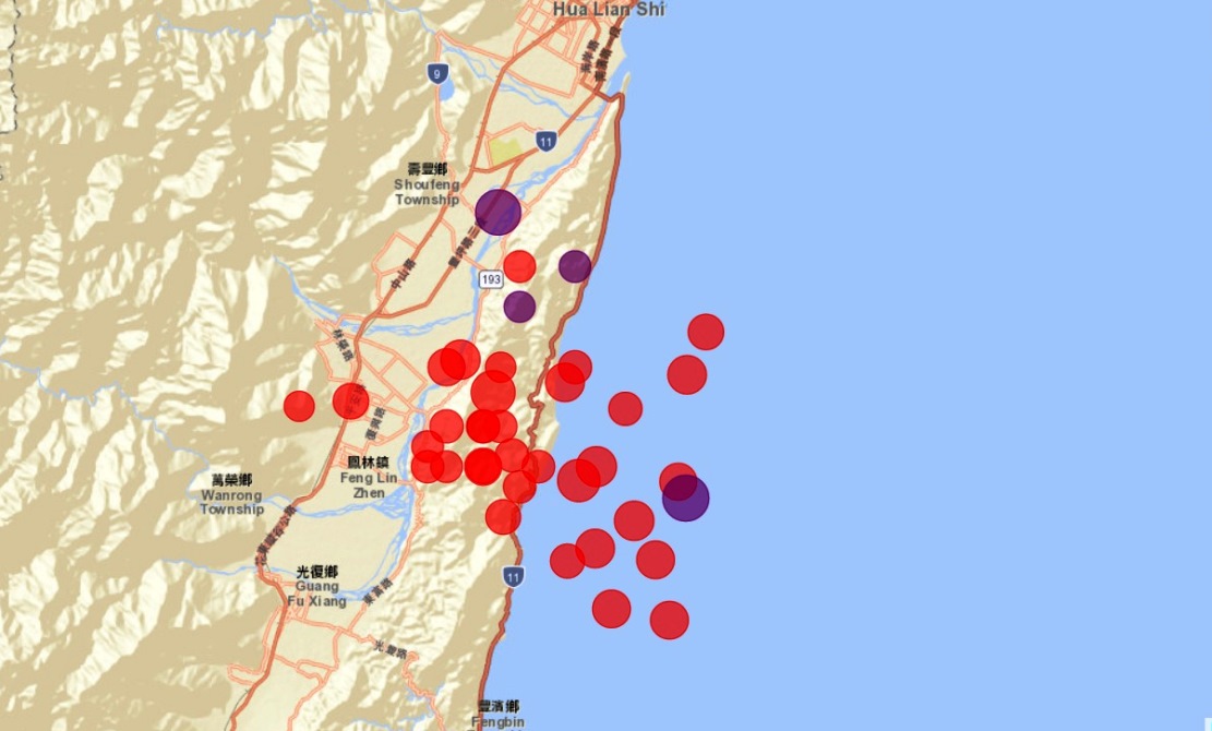 Тайвань основательно трясет. В прибрежном районе за сутки произошла целая серия сильных землетрясений