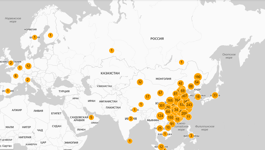 В России заработала онлайн-карта распространения коронавируса