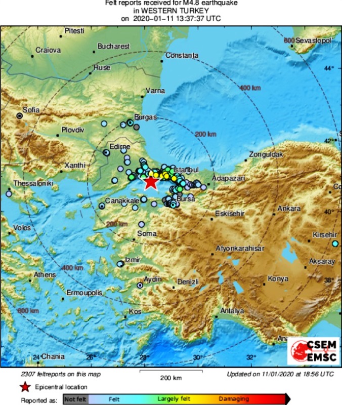 В Турции произошло землетрясение в 62 километрах от Стамбула 