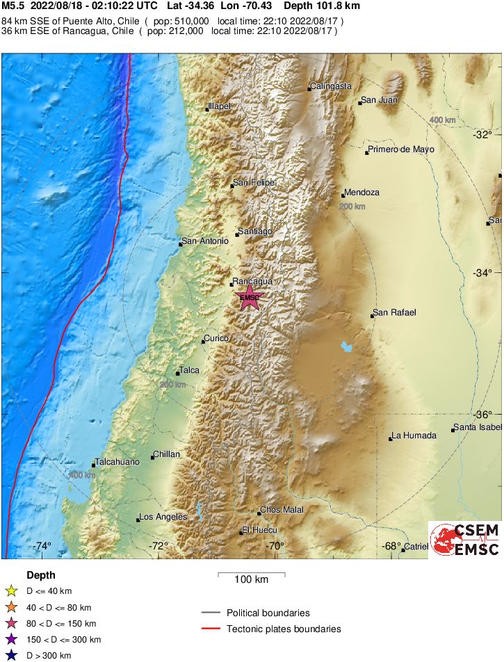 На побережье Чили произошло сильное землетрясение