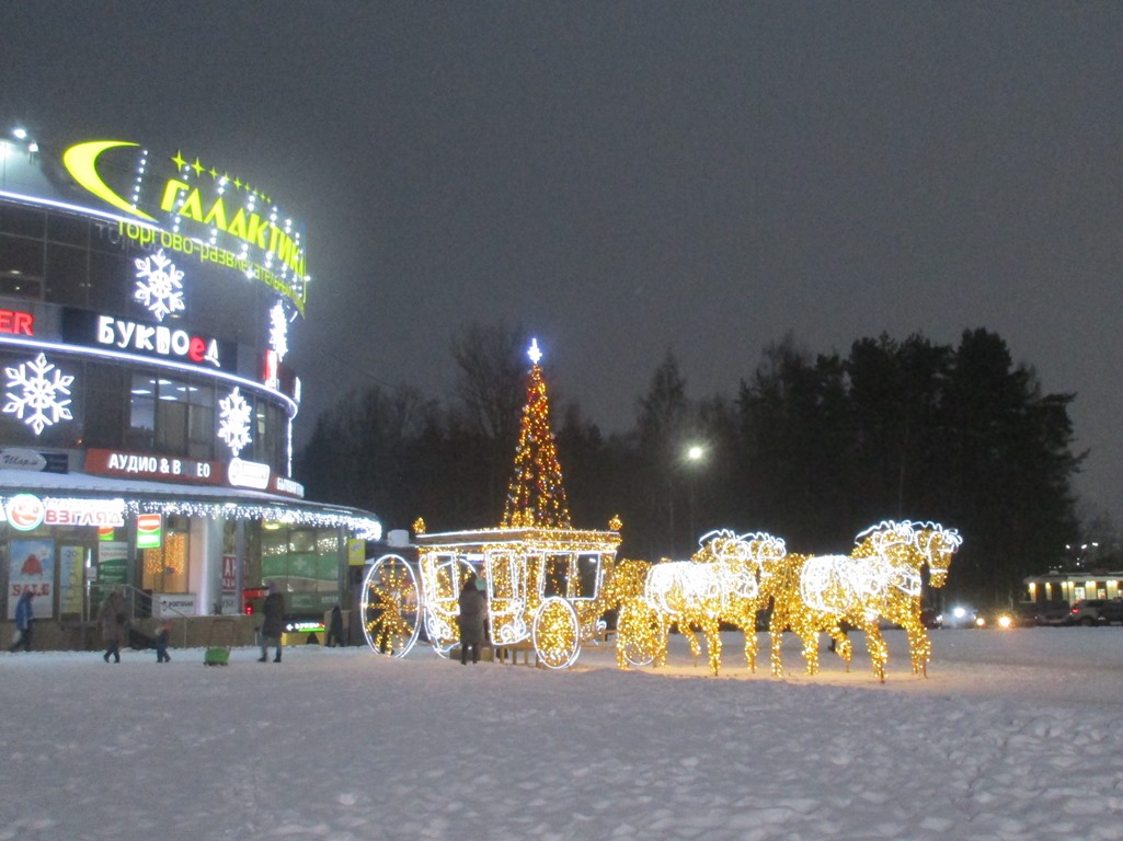 Световой фонтан, ели и многое другое: в новогодний декор Соснового Бора вносятся последние штрихи