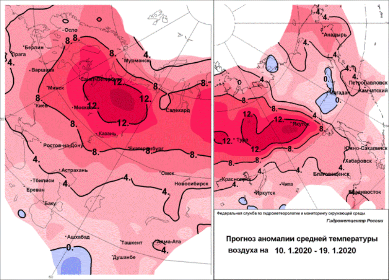 Гидрометцентр России прогнозирует аномально теплую середину января в стране