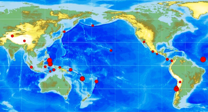 За сутки на Земле произошло пять землетрясений магнитудой более 6