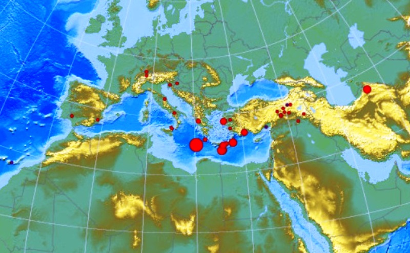 В центре Средиземного моря произошло землетрясение магнитудой 5,8