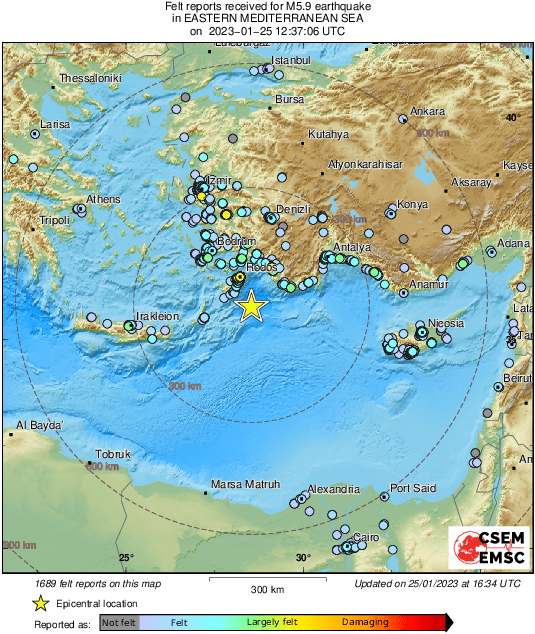 У берегов Турции произошло мощное землетрясение магнитудой 5,9