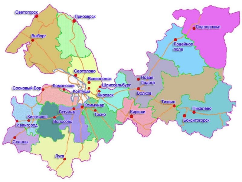 Сколько жителей проживает в районах  Ленобласти