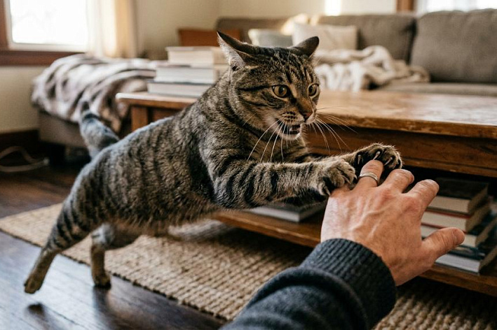 Почему кошка нападает на руки?