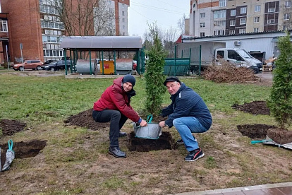 Тёплое событие. В ходе субботника на улице Парковой в Сосновом Бору высадили деревья